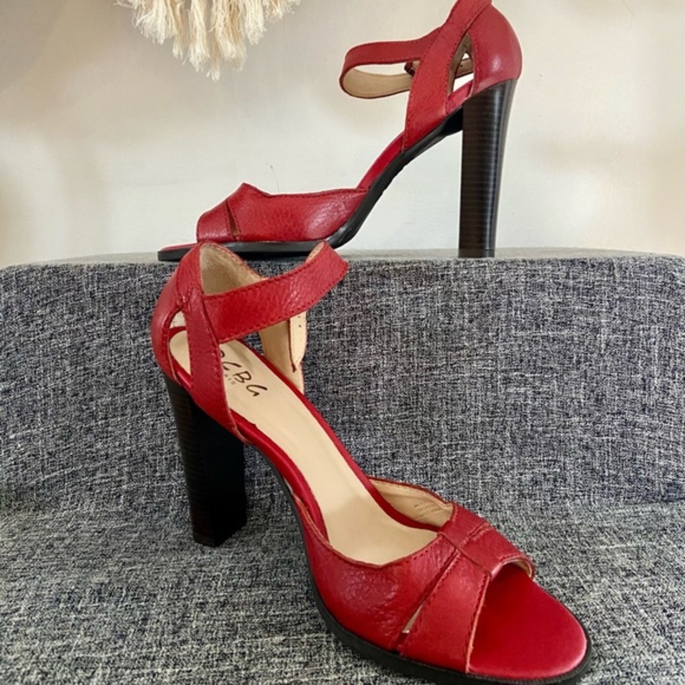 BCBG Paris Red Leather Ankle Strap Heels